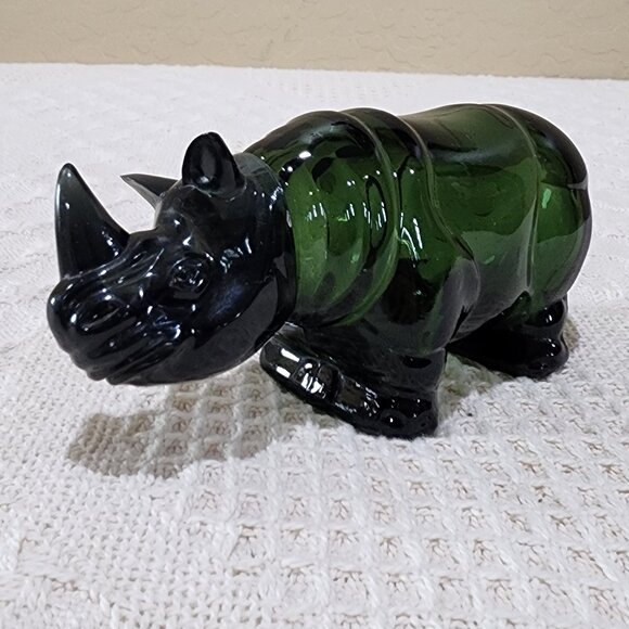 Vintage Avon RHINOCEROS GREEN EMPTY Glass Empty Figural Bottle - Picture 1 of 8